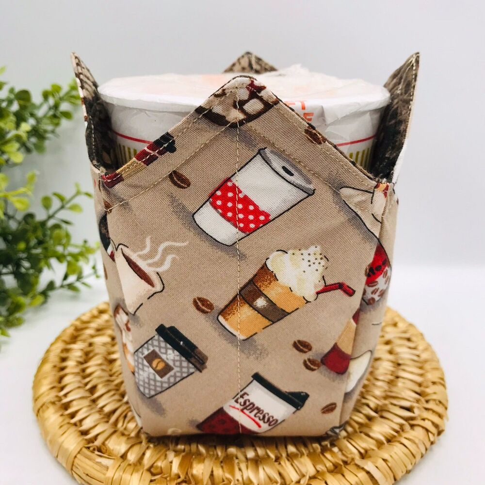 Microwave Cozy, Pint Size, Coffee Floral Print Reversible